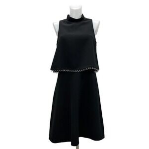 Muse Black Metal Chain Trin Sleeveless Overlay Shift Dress Womens 8